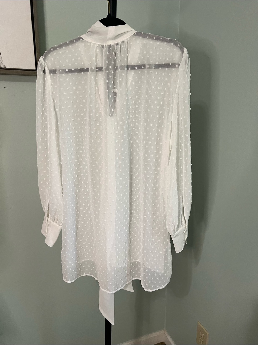 Adrianna Papell Ivory Swiss Dot Tie-Neck Blouse NWT - Picture 8 of 8